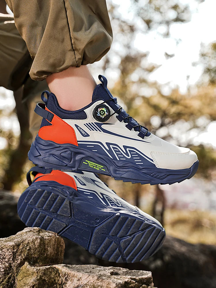 Men's Korean Casual Sports Shoes Four Season Soft Sole Rotating Shoelaces Running Shoes Breathable Walking Shoe Student Sneakers