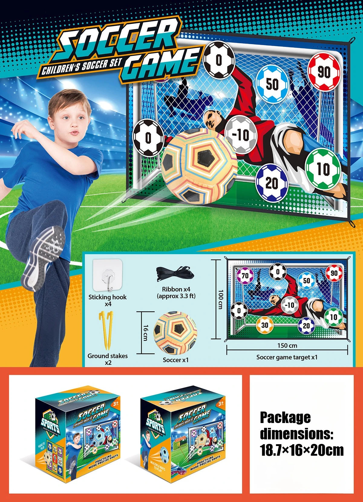 150CM Kids Football Game Set Indoor Outdoor Training Game Mat with Target Areas Practice Shoot Gifts for Children