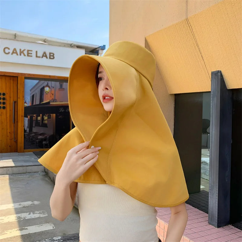 Summer Hats for Women Outdoor UV Anti Neck Protection Sun Visors for Lady Fishing Hiking Wide Brim Shawl Sunscreen Ponytail Cap