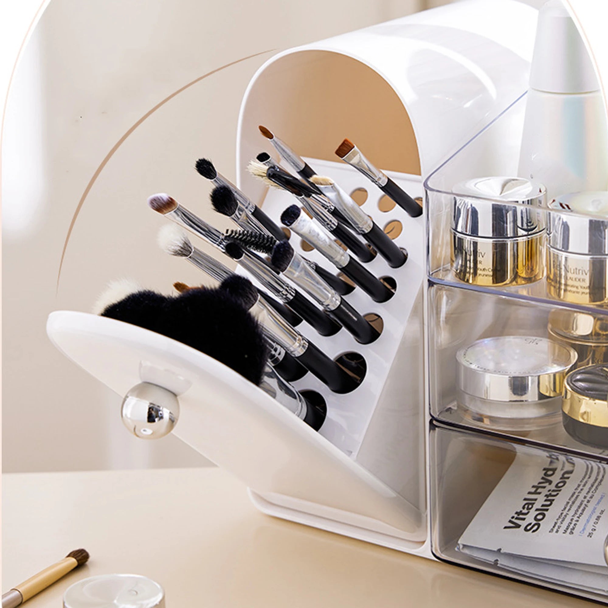 Multifunctional Cosmetics Storage Box, Dressing Table Lipstick and Eyebrow Pencil Organizer, Large-Capacity Skin Care Product, Makeup Brush, Facial Mask Storage, Cosmetics Storage Box