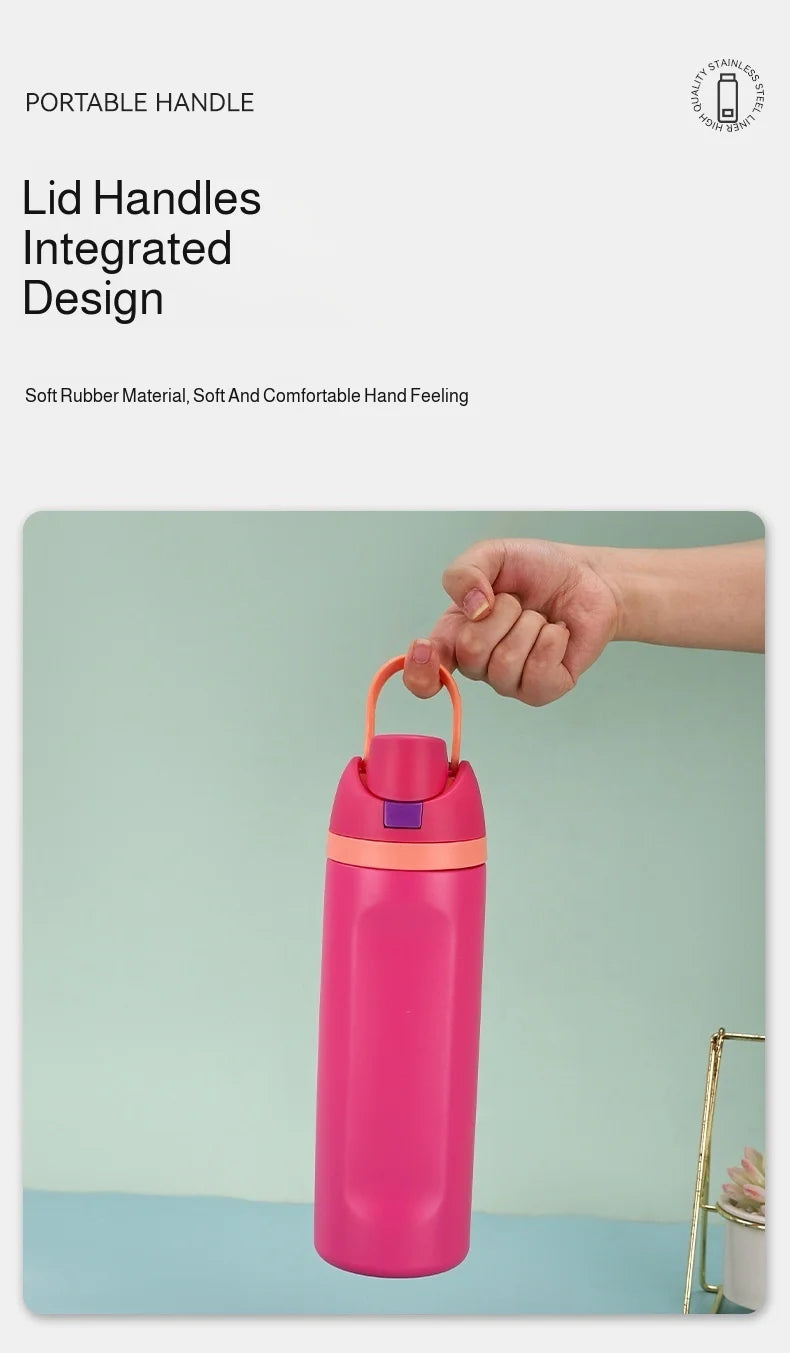 19/24/32oz Thermos Cup Fruit Mug Kids Straw Cup Vacuum Flasks Stainless Steel Travel Thermal Water Bottles