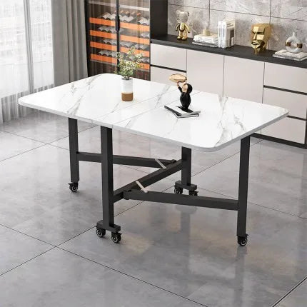 Folding Dining Table For Small Household Multifunctional Folding Rock Board Table Rectangular Living Room Movable Dining Table