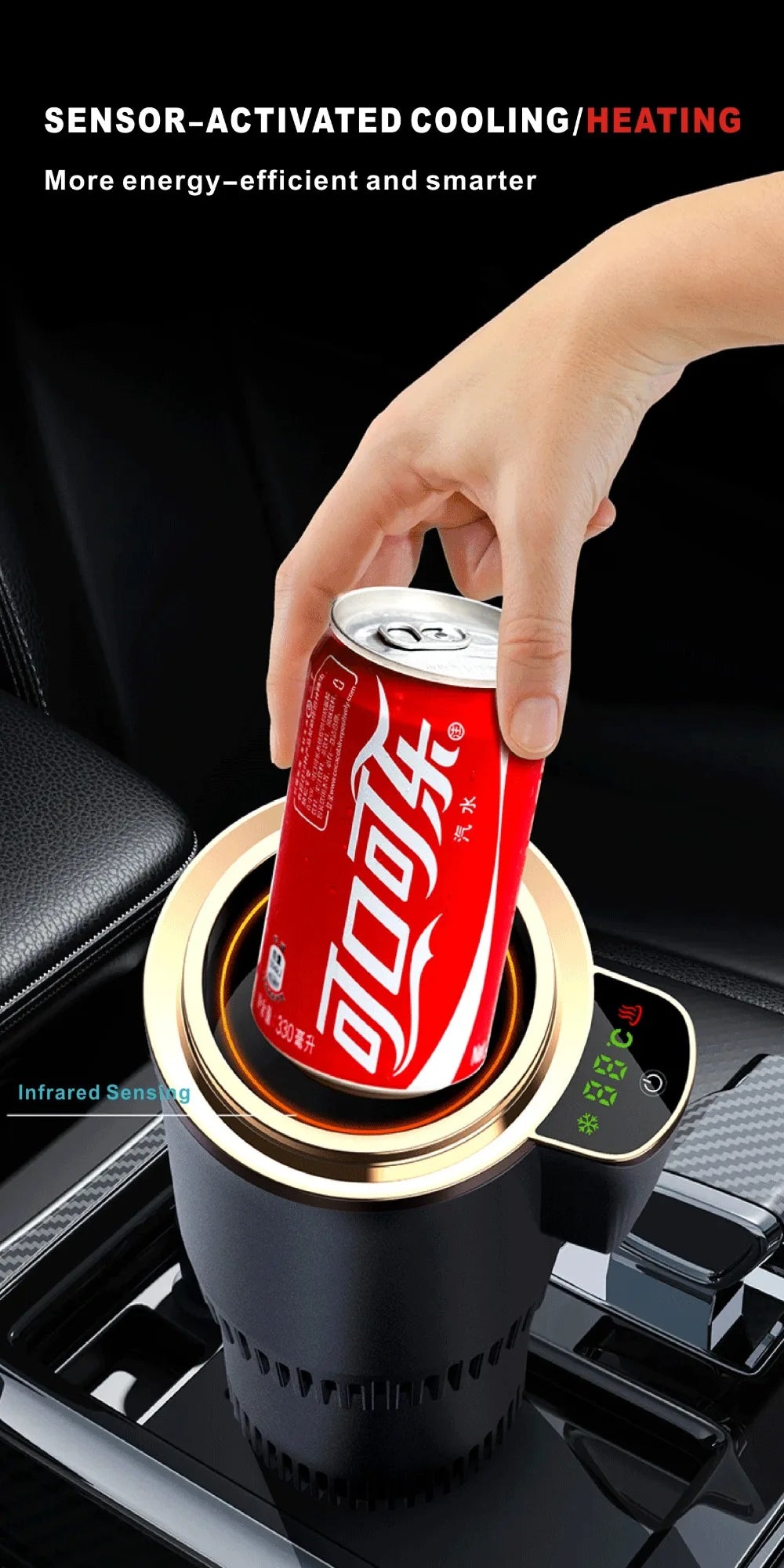 2-in-1 Car Heating and Cooling Cup With Display Screen 12V Button Control For Hot and Cold Functions Beverage Bottle Thermos Cup