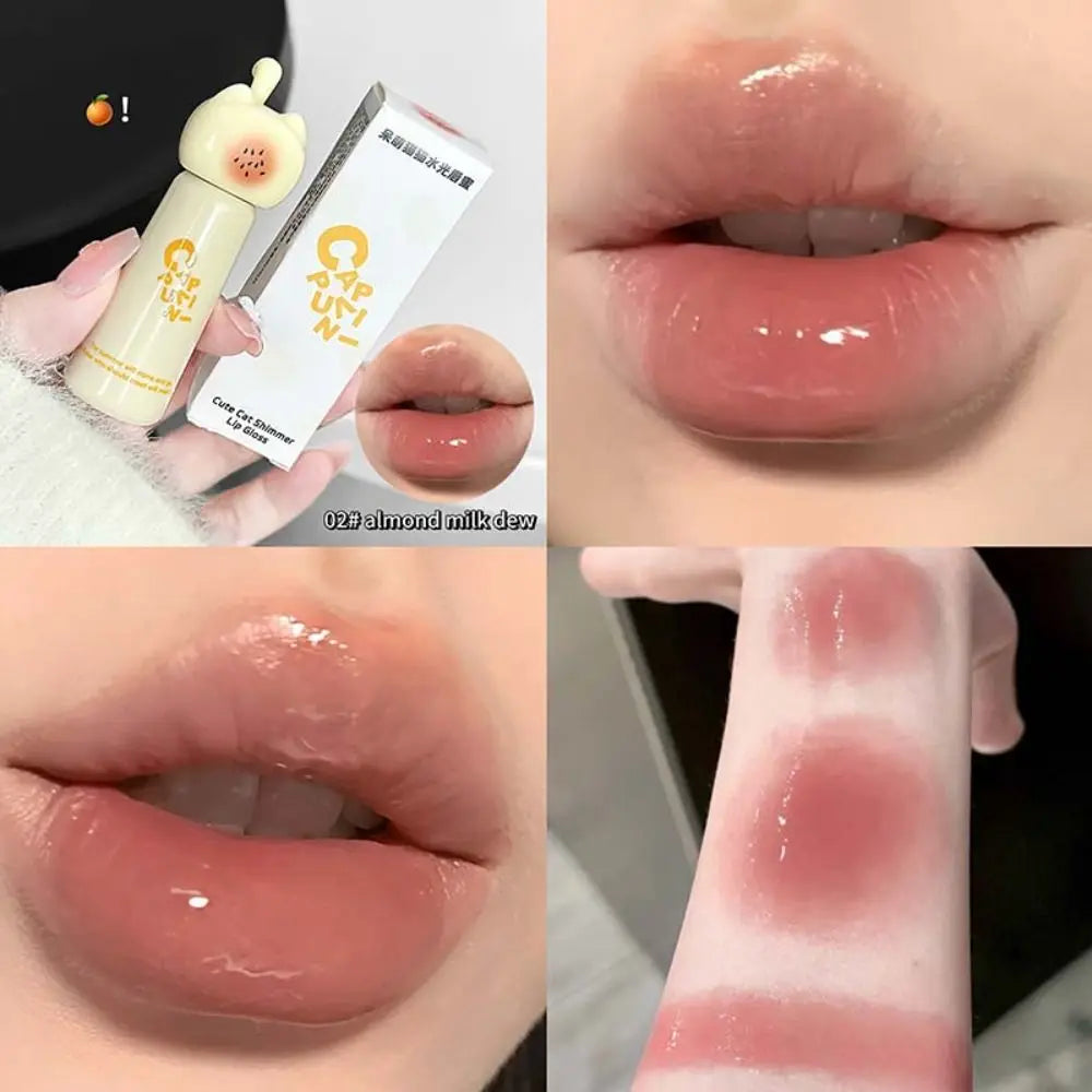 New Moisturizing Cat Lip Gloss Long Lasting Highly Pigmented Lip Stain 4 Shades Water Light Glossy Lip Makeup Beginners