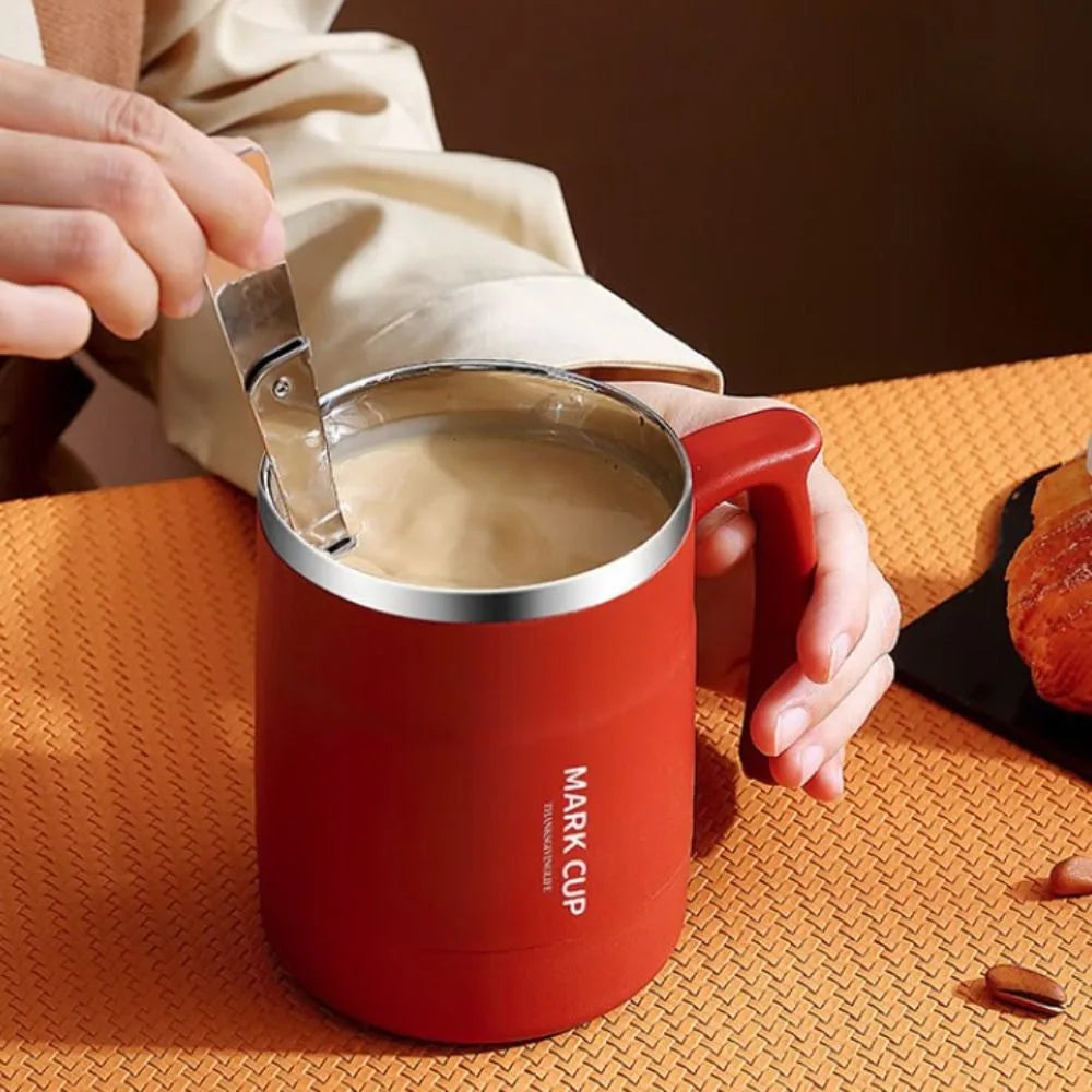 Double-layer Thermal Coffee Mug Anti-scalding Stainless Steel Thermal Cup with Stirring Spoon Large Capacity Insulated Water Cup
