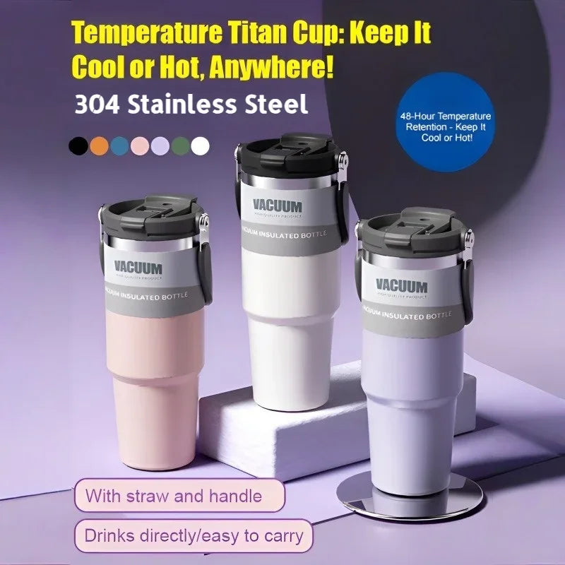 Car Thermal Mug Extra Large Capacity 900/1200ml Stainless Steel VacuumThermal Mug Handheld Portable Outdoor&Sport Water Cup