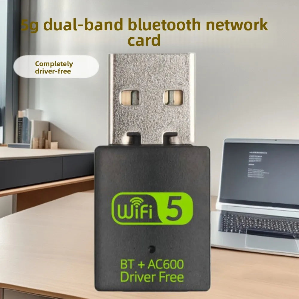 600Mbps Bluetooth 5.0 2 in1 Dongle Bluetooth USB2.0 Wifi Network Adapter Dual Band Free Driver Wireless Network Card Home Office
