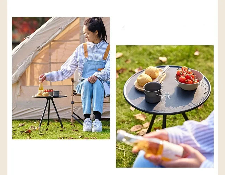 Telescopic Folding Round Table Outdoor Three-legged Dining Table Portable Aluminum Alloy Coffee Table Hike Picnic Liftable Table