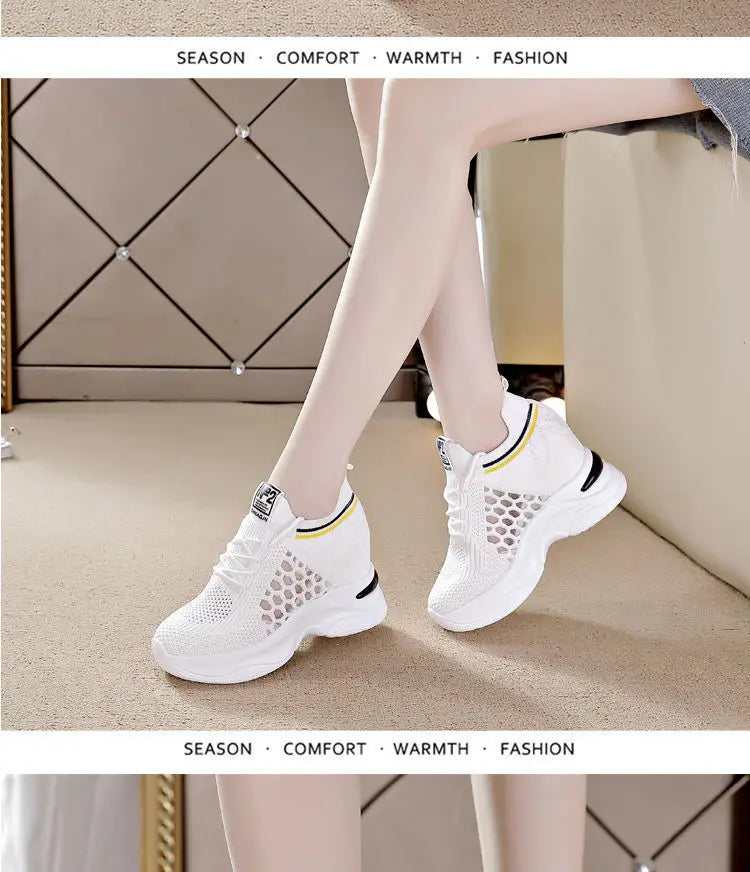 Shoes for Women The New Fashion White Sport  Summer 2022 Casual Breathable Hollow Out Platform Sneakers Comfortable High Heels