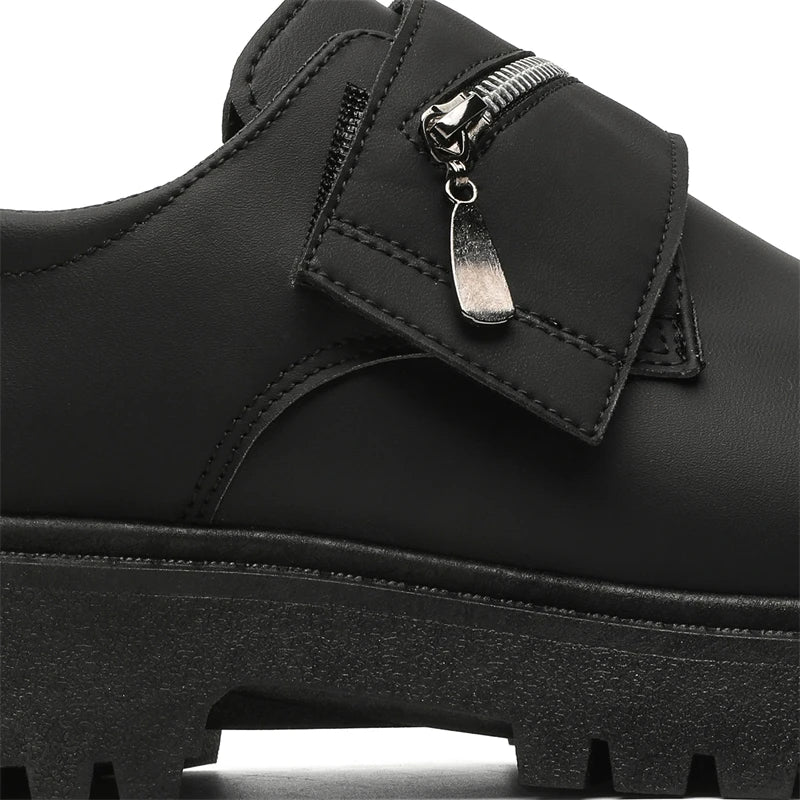 Men's Leather Shoes:Chunky-Soled Zipper Derby Shoes-Style Wide-Toe Casual Loafers#Business British Formal Luxury Black Driving46