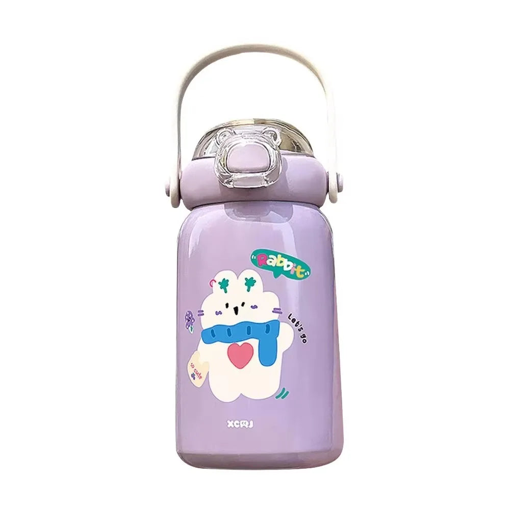 Cartoon Thermal Cup Large Capacity Double Drinking Straw Student Water Cup Stainless Steel Leakproof Insulated Cup for Children