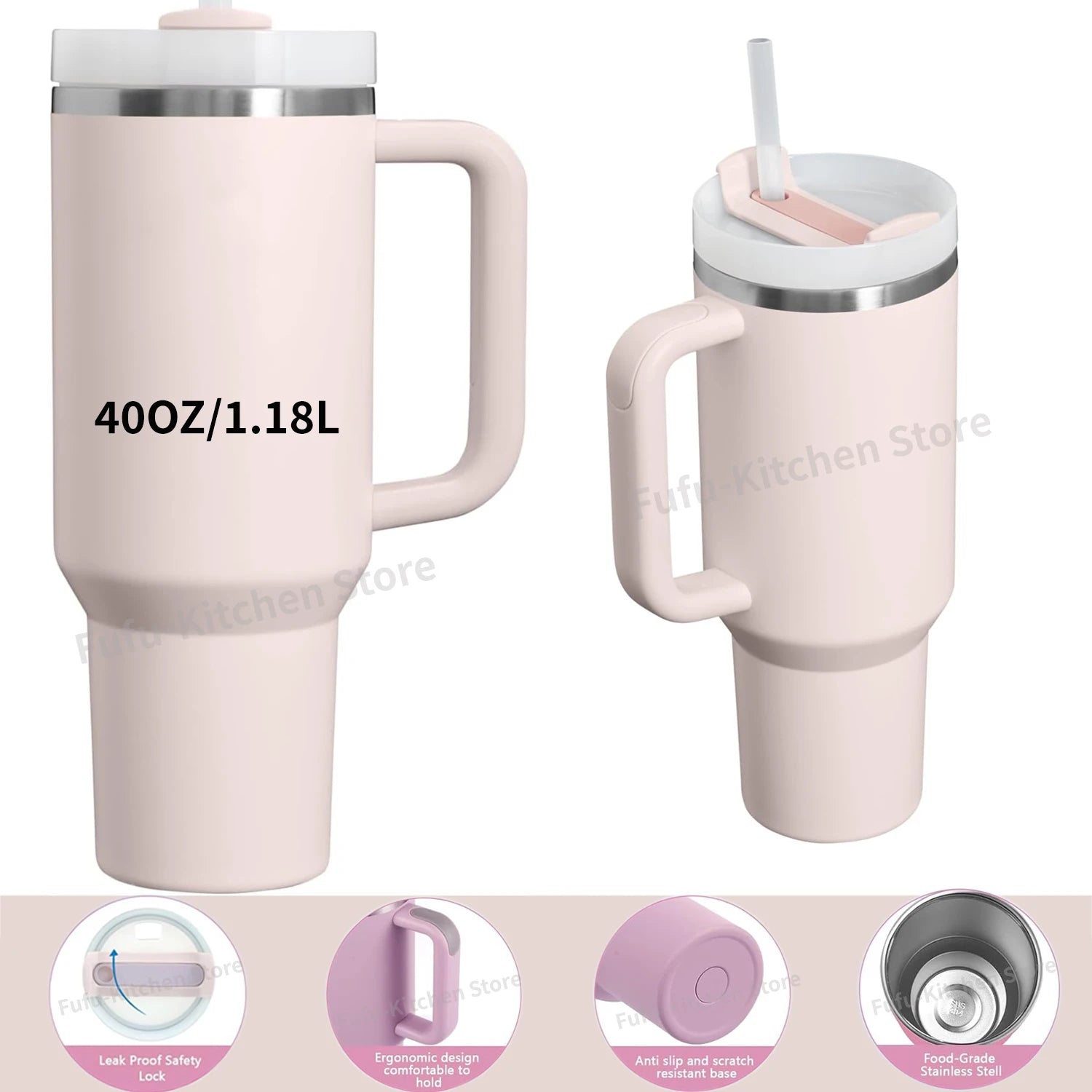 40oz Car Thermal Mug Insulated thermos with Handle Water Bottle 1.18L Stainless Steel Vacuum Drinking Cup for Hot Water