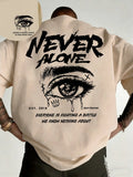 Summer Never Alone Eye Printing Cotton T-Shirts Mens Short Sleeve T Shirts Oversized O-Neck Soft Tops Casual Street Male Clothes