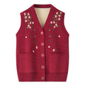 Grandma's Vest Autumn Winter Embroidered Middle Aged Mother's Outfit Cardigan Jacket Knitwears Sweater Women Wool Velvet Sueter