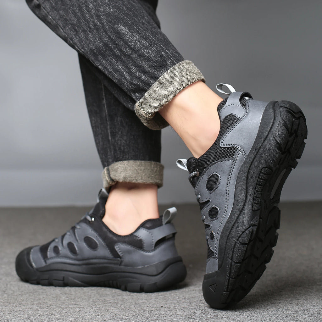 Men's New Outdoor Closed-Toe Casual Hiking and Mountaineering Shoes,Low-Top Style with Laces, Rubber Anti-Slip Sole, Solid Color