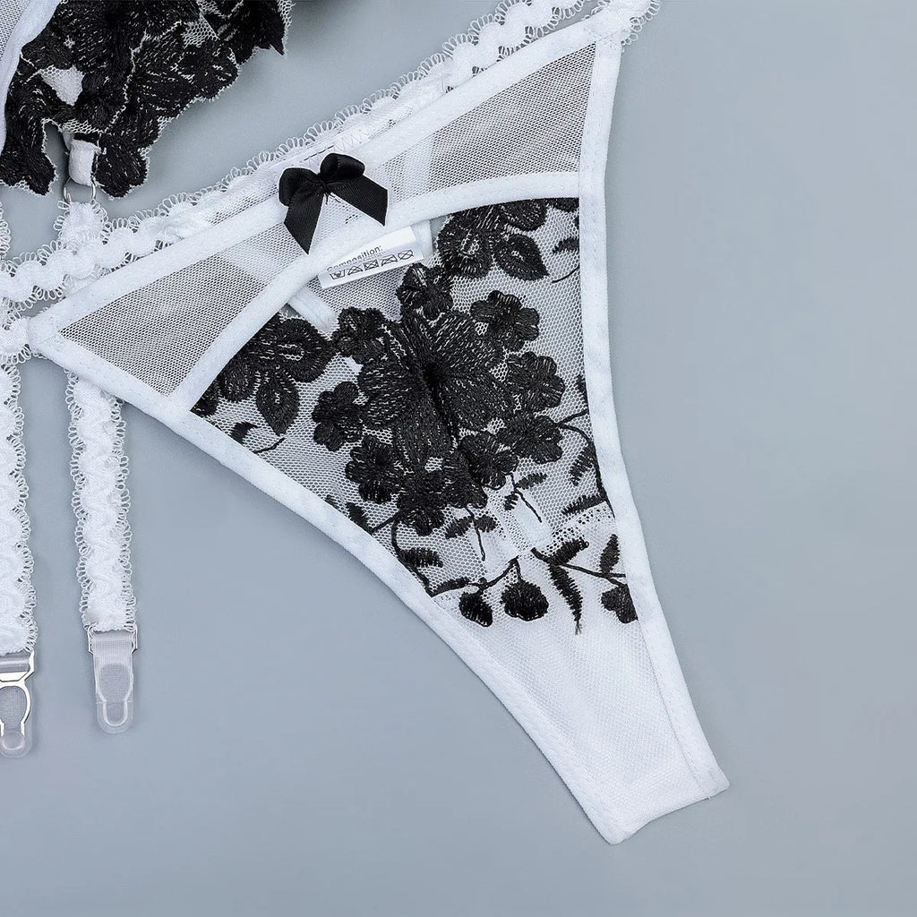 Lingerie Sexy Female Corset Sheer Stockings Garter Belt 3-Piece Erotic Set Suspender Lace Underwear Women OnlyFans Outfits