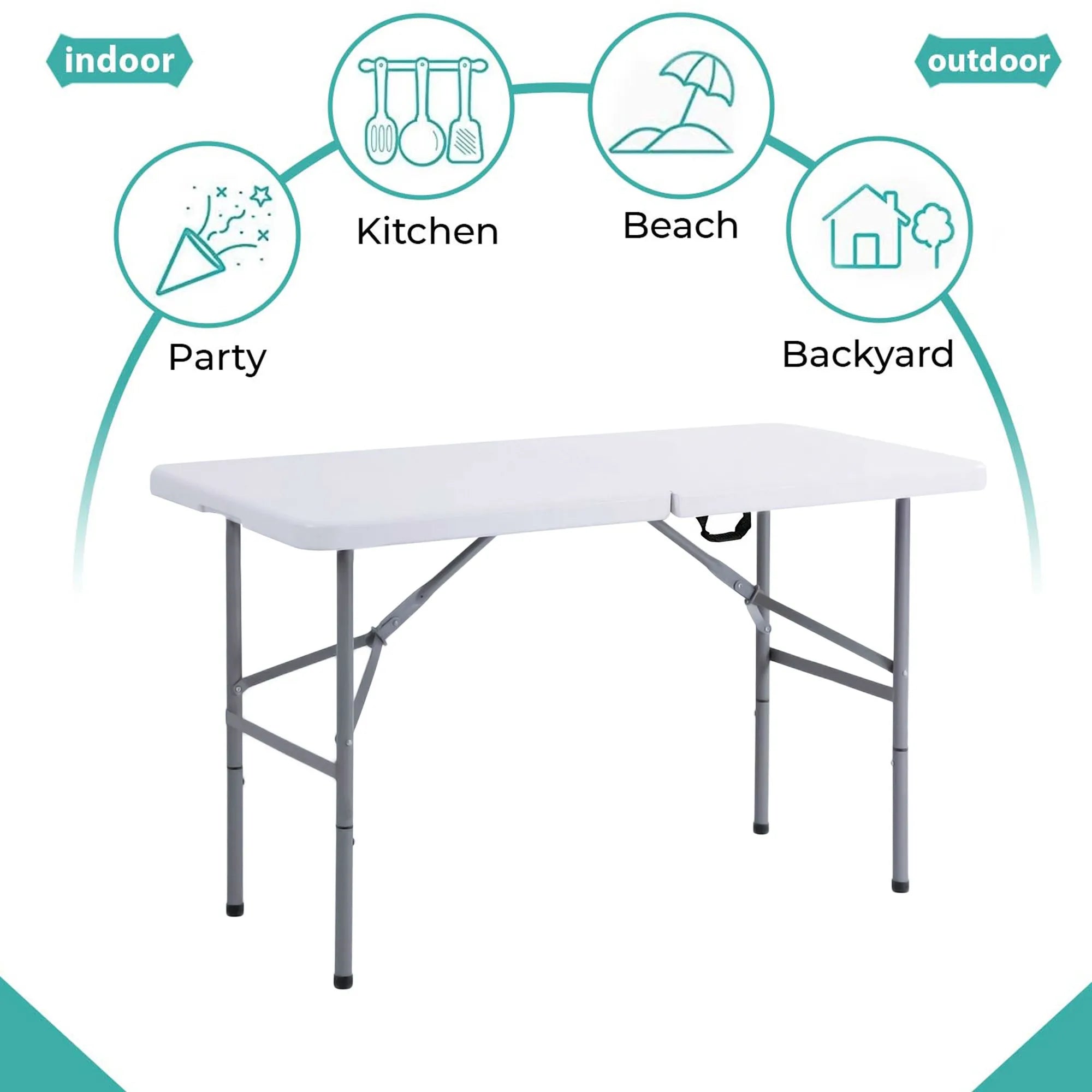Portable foldable 4/6-foot garden dining table, heavy-duty folding table for dining, indoor and outdoor multifunctional picnic