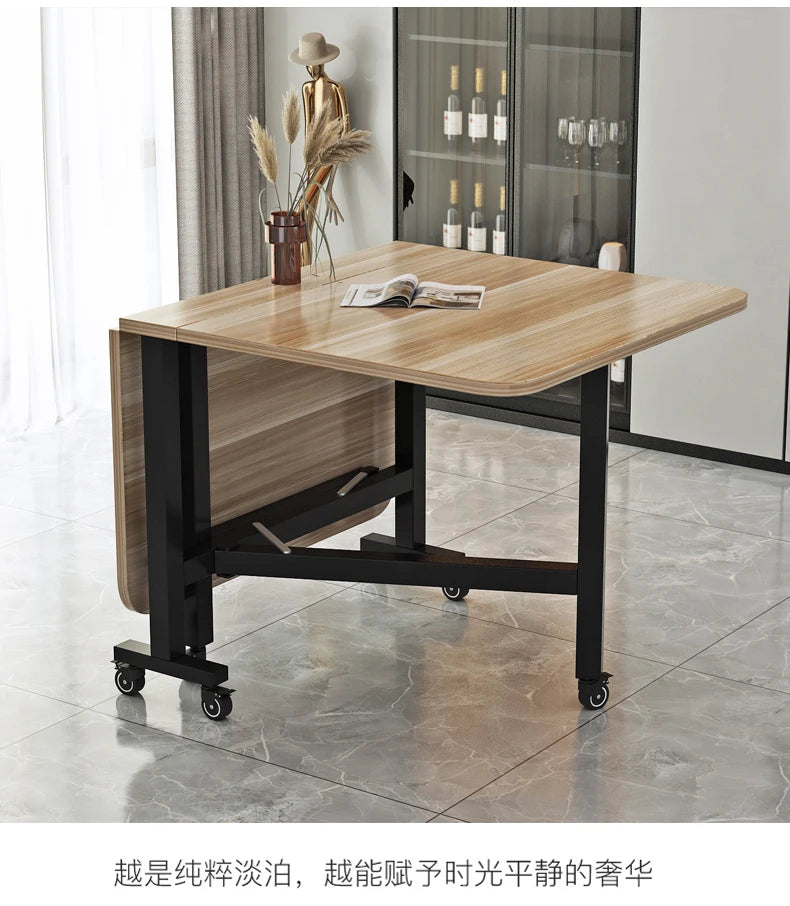 Folding Dining Table For Small Household Multifunctional Folding Rock Board Table Rectangular Living Room Movable Dining Table