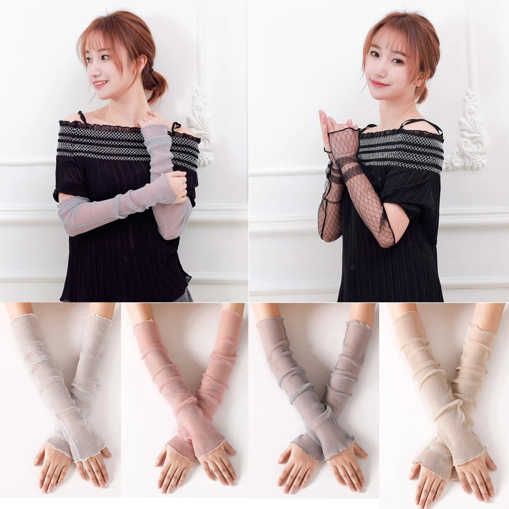 Summer Arm Warmers Thin UV Driving Gloves Sun Protection Sleeves Mesh Lace Gloves Sunscreen Long-Sleeved