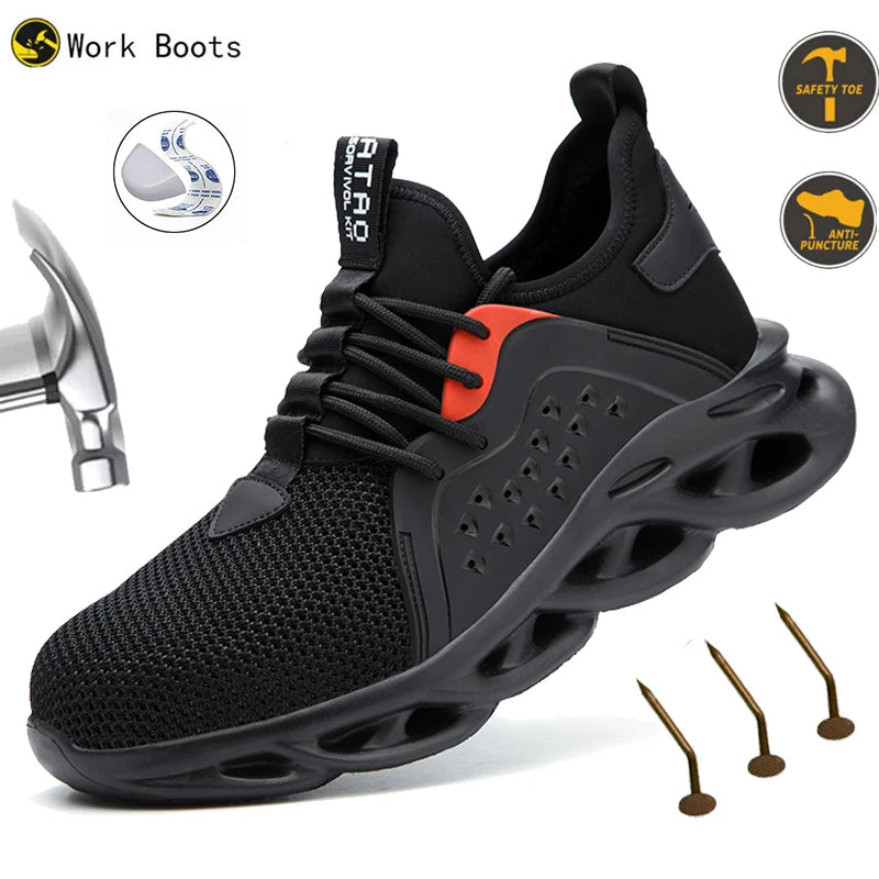 Work Safety Shoes Men Lightweight Indestructible Work Sneakers Security Steel Toe Shoes Safety Protective Boots Roofing Shoes