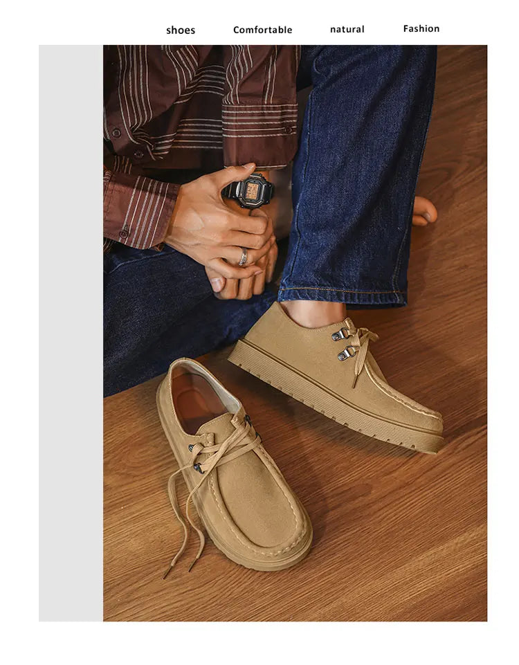 STRONGSHEN Men Casual Shoes Suede Leather Board Shoes Men Retro Thick Soled Suede Shoes Man Zapatos Para Hombre Calzado Hombre
