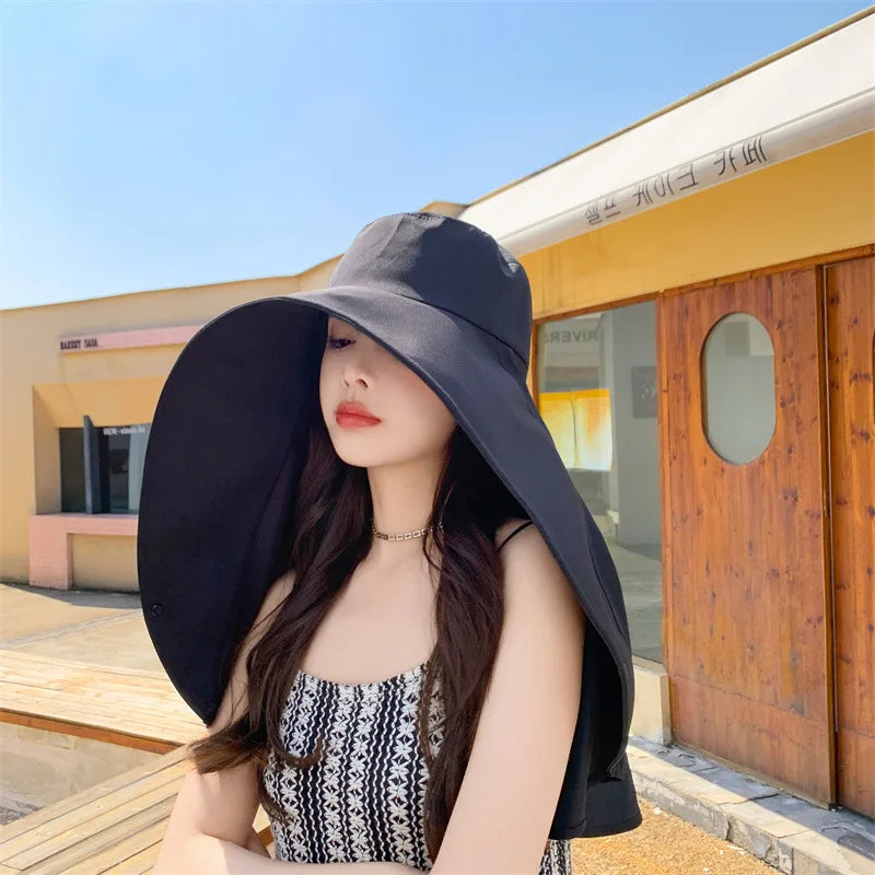 Summer Hats for Women Outdoor UV Anti Neck Protection Sun Visors for Lady Fishing Hiking Wide Brim Shawl Sunscreen Ponytail Cap