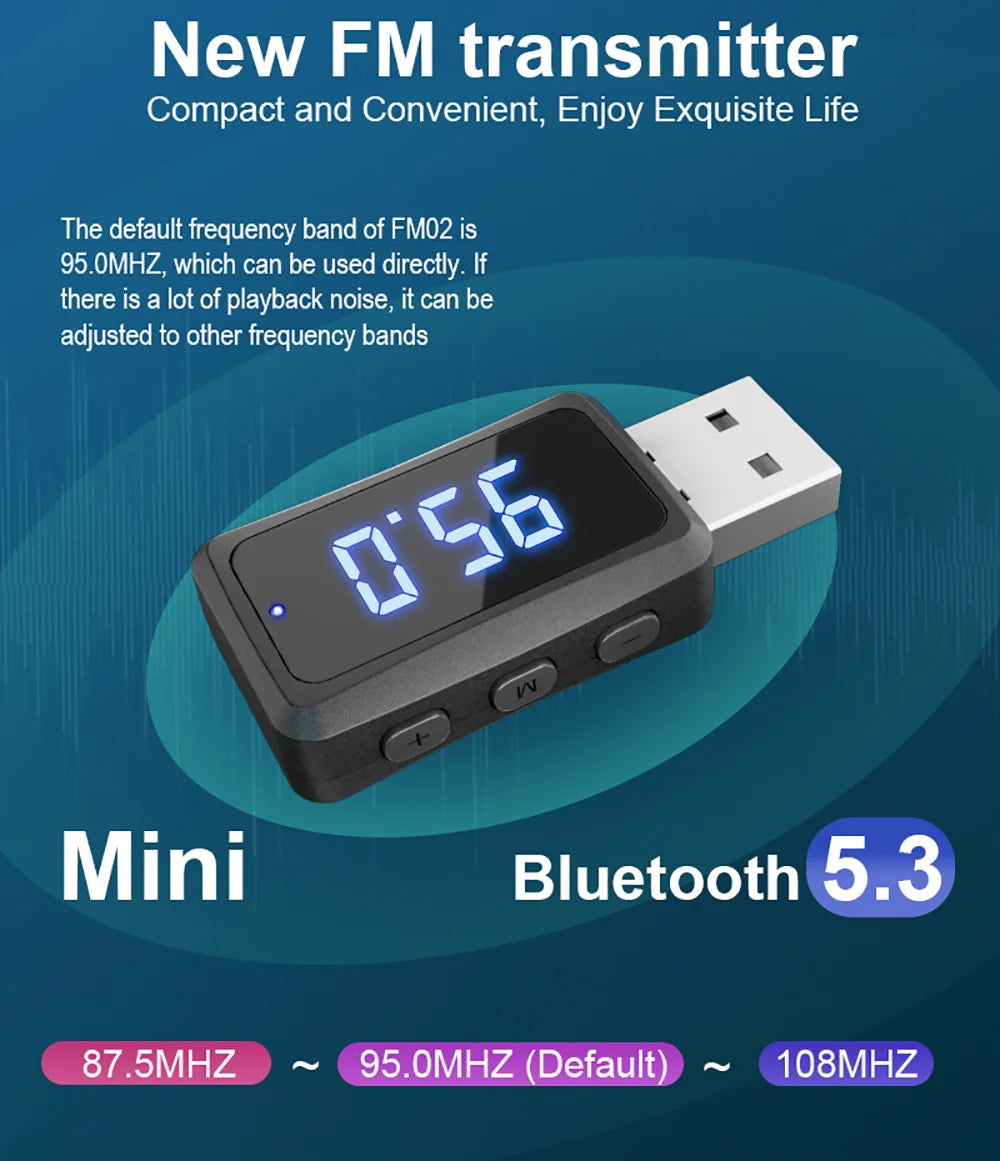 USB Bluetooth 5.3 5.4 Adapter USB Dongle Wireless Music Audio Receiver Transmitter Handsfree Call With Mic LED Display For Car