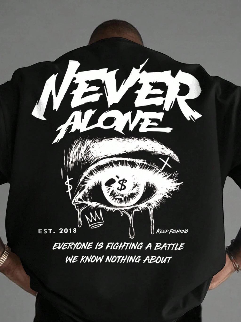 Summer Never Alone Eye Printing Cotton T-Shirts Mens Short Sleeve T Shirts Oversized O-Neck Soft Tops Casual Street Male Clothes