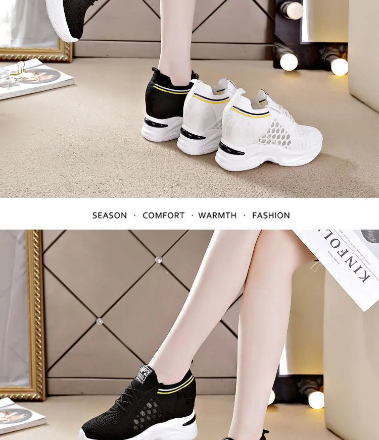 Shoes for Women The New Fashion White Sport  Summer 2022 Casual Breathable Hollow Out Platform Sneakers Comfortable High Heels