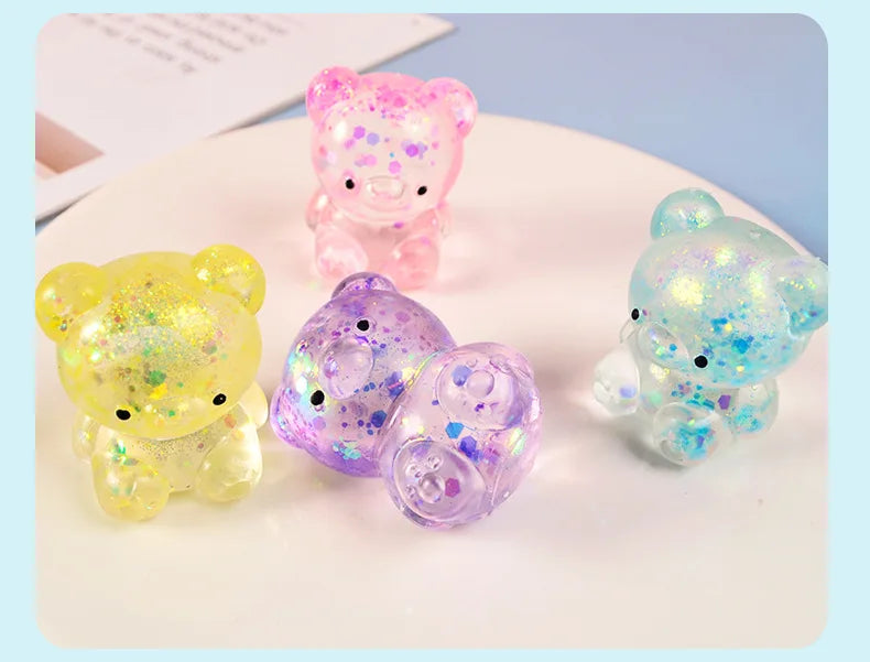 Fidget Bear Toy Squishys Glitter Gummy Bear Needoh Small Cute Animal Anti Stress Fidget Splat Decompressions Vent Squeeze Toy