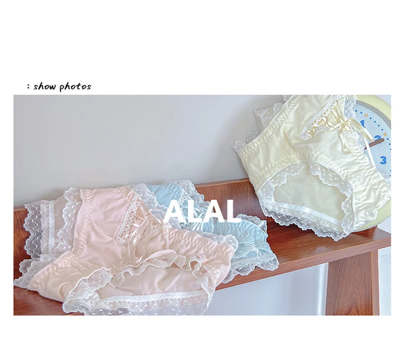 Lingerie woman sexy panties cotton fabric ropa interior femenina lace sweet underwear women cute ribbon plus size ropa interior