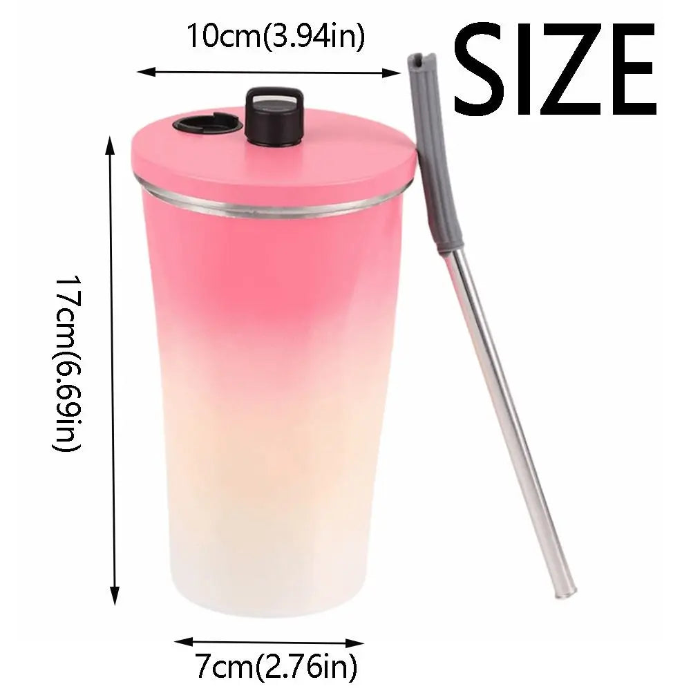 Creative Travel Insulated Tumbler Vacuum Insulated with Straw Stainless Steel Thermal Mug Leak Proof 600ML Fashion Thermos Cup