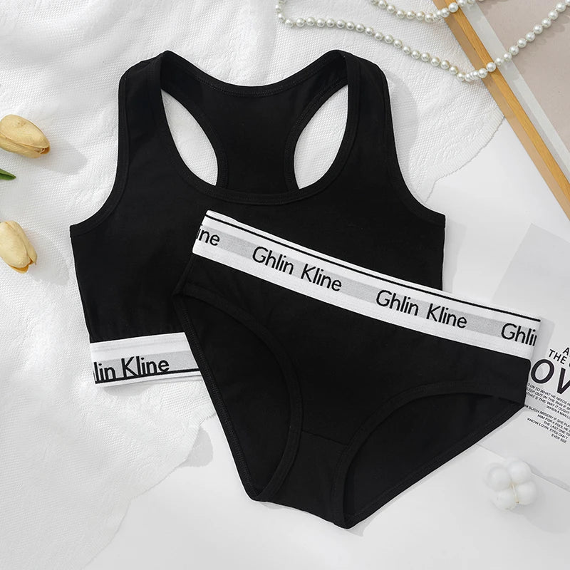 2PCS Underwear With Bra Set For Female Cotton Sports Girl Tank Top And  Kit  S-XL