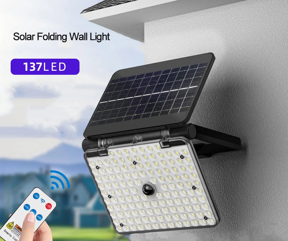 Solar Lights Outdoor 137 LED 3 Modes Motion Sensor Flood Lights with Remote IP65 Waterproof Security Solar Lights for Outside