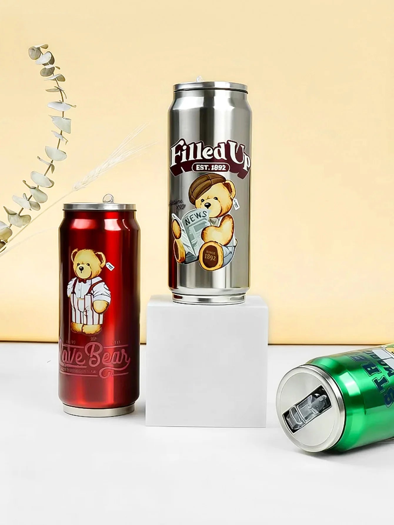 TEDDY Beer Can Thermal Cup  with Straw Double Wall Insulated Vacuum Cup for Hot & Cold Drinks, Portable Travel Mug