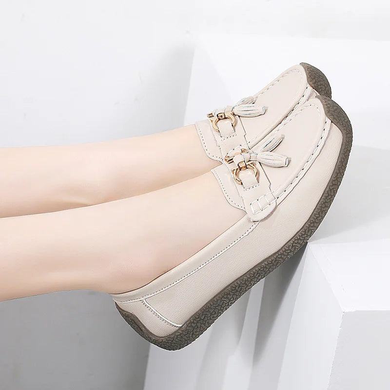 Women's Comfortable Loafers – Soft Sole Flat Shoes with Metal Buckle for Casual Daily Wear and Office Use zapatos para mujer