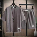 2025 Men's Sports Set Casual T-shirt and Shorts Loose and Comfortable Summer Waffle Set Jogging Set