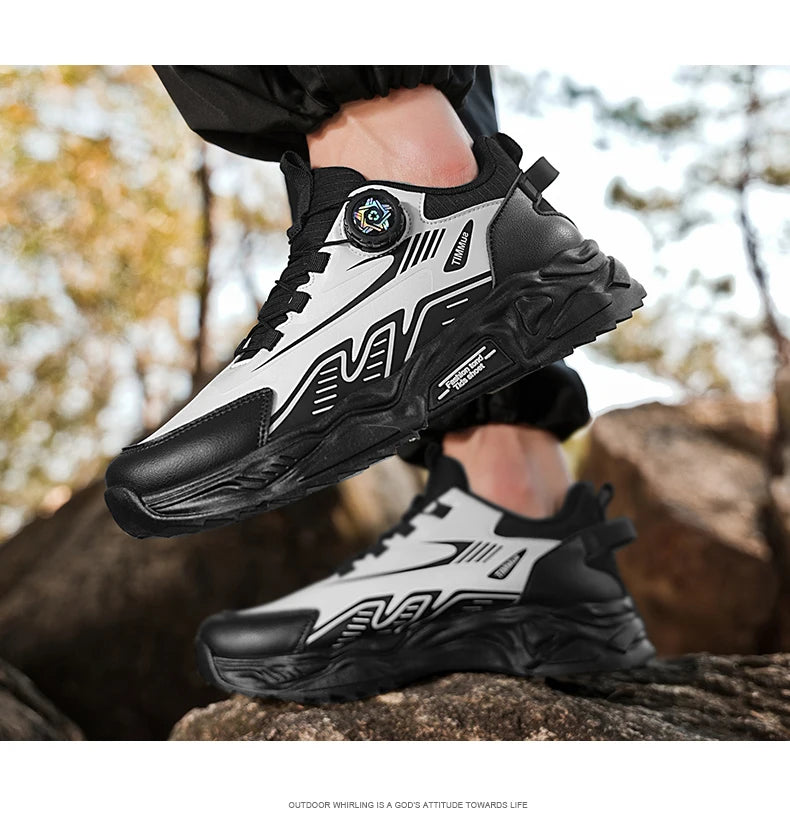 Men's Korean Casual Sports Shoes Four Season Soft Sole Rotating Shoelaces Running Shoes Breathable Walking Shoe Student Sneakers