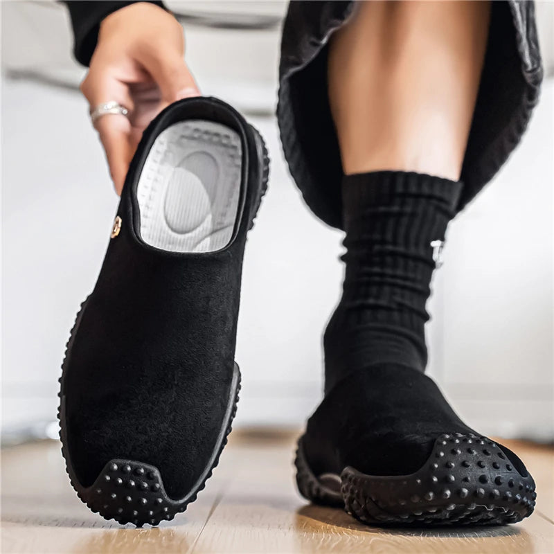 Fashion Slippers for Men Closed-toe Suede Slip Ons Shoes 2026 New Design Mens Casual Flats Loafers Comfortable Walking Shoes
