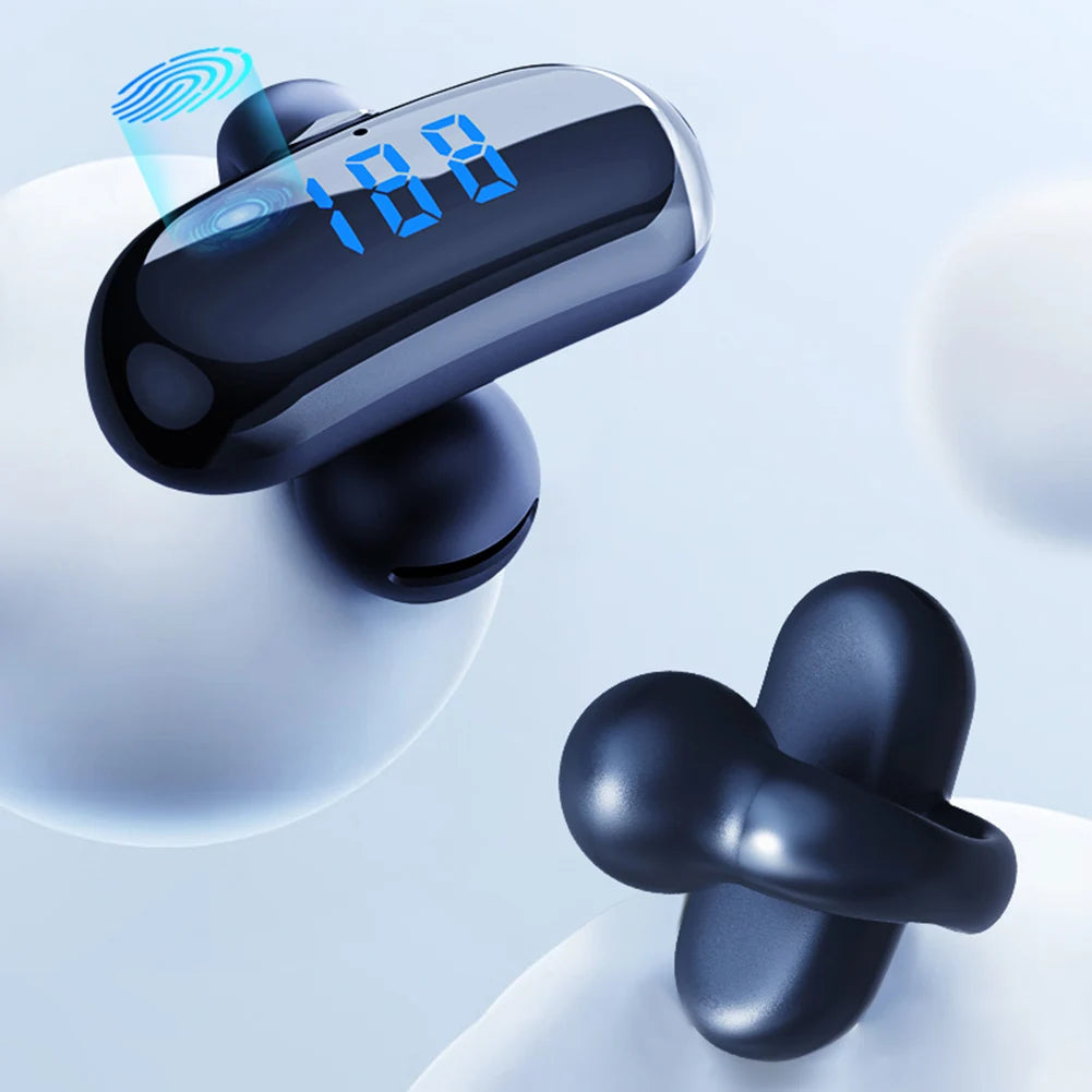 Bluetooth 5.3 Bone Conduction Open Earclips Wireless Non in Ear Digital Display IPX6 Waterproof Sports Single Earbuds with Mic