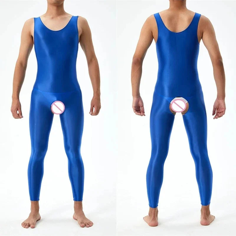 Lingerie Men Jumpsuits Bodystocking Crotchless See Through Gay Bodysuits Naughty Sleeveless Sheer Seamless Nightwear Bodywear
