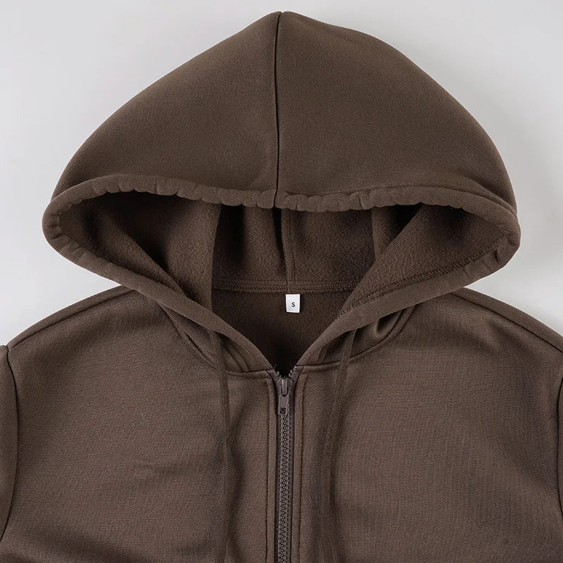 Sporty Activewear Solid Corset Style Hoodies Casual Zip-Up Long Sleeve Hooded Sweatshirt Women Autumn Winter Streetwear Coats