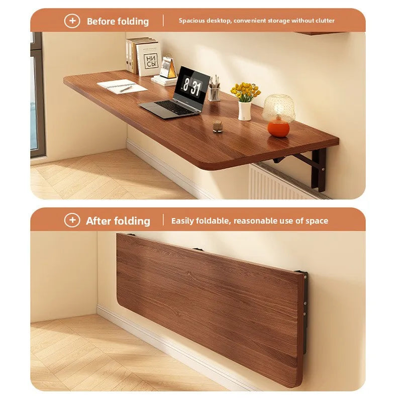 Wall Mounted Folding Table, Space Saving Fold Down Desk with Sturdy Metal Frame Home Office Study Writing Table Furniture