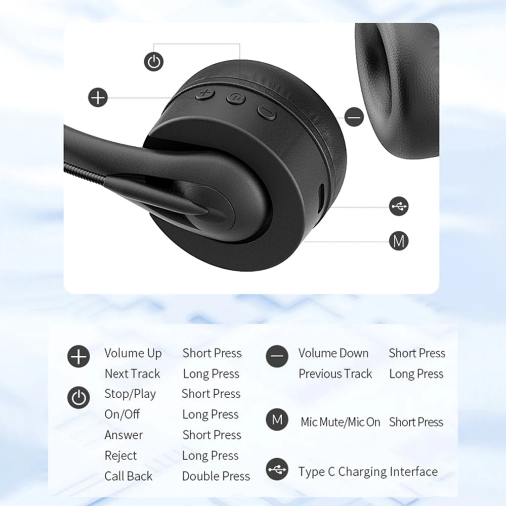 Bluetooth 5.3 Truck Driver Headset Wireless With Noise-cancelling Microphone Wireless Headphones For Mobile And PC Stereo