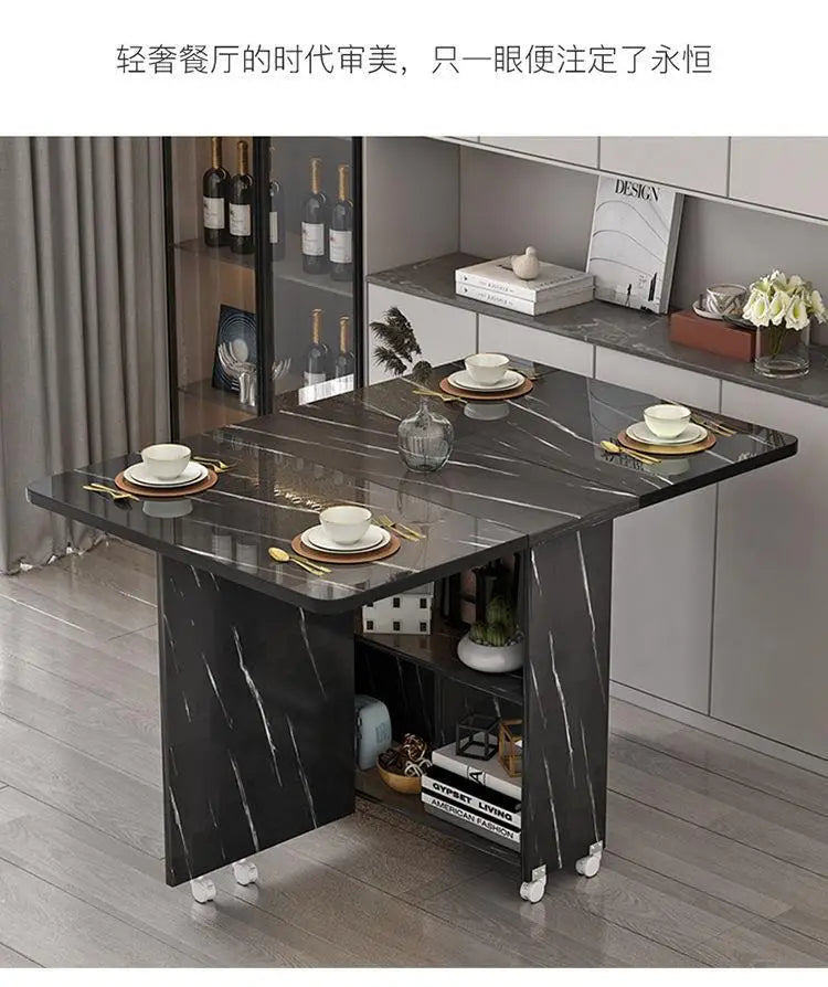 Folding Dining Table for Home Use, Small Apartment, Simple Multi-Functional Mobile Rectangular Dining Table