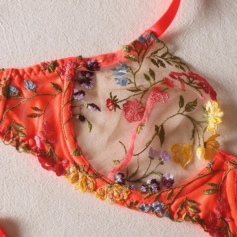 Women Bra and Briefs Sets Lace Flower Embroidery Sexy Perspective Underwire Erotic Lingerie Panty Two-Piece Underwear Set 2026
