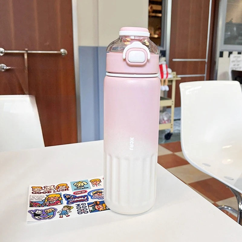800ml Thermos Water Bottle Straw Cup Stainless Steel Car Thermal Sports Water Cup Large Capacity Cold and Hot Thermal Travel Mug