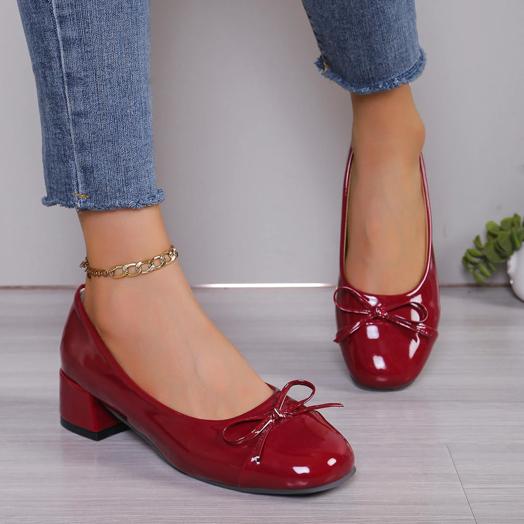 Shoes Women Pumps Platform Heels Women Round Toe Bow-knot Sweet Ballet Shoes Office Woman Mary Jane Shoes Zapatos De Mujer