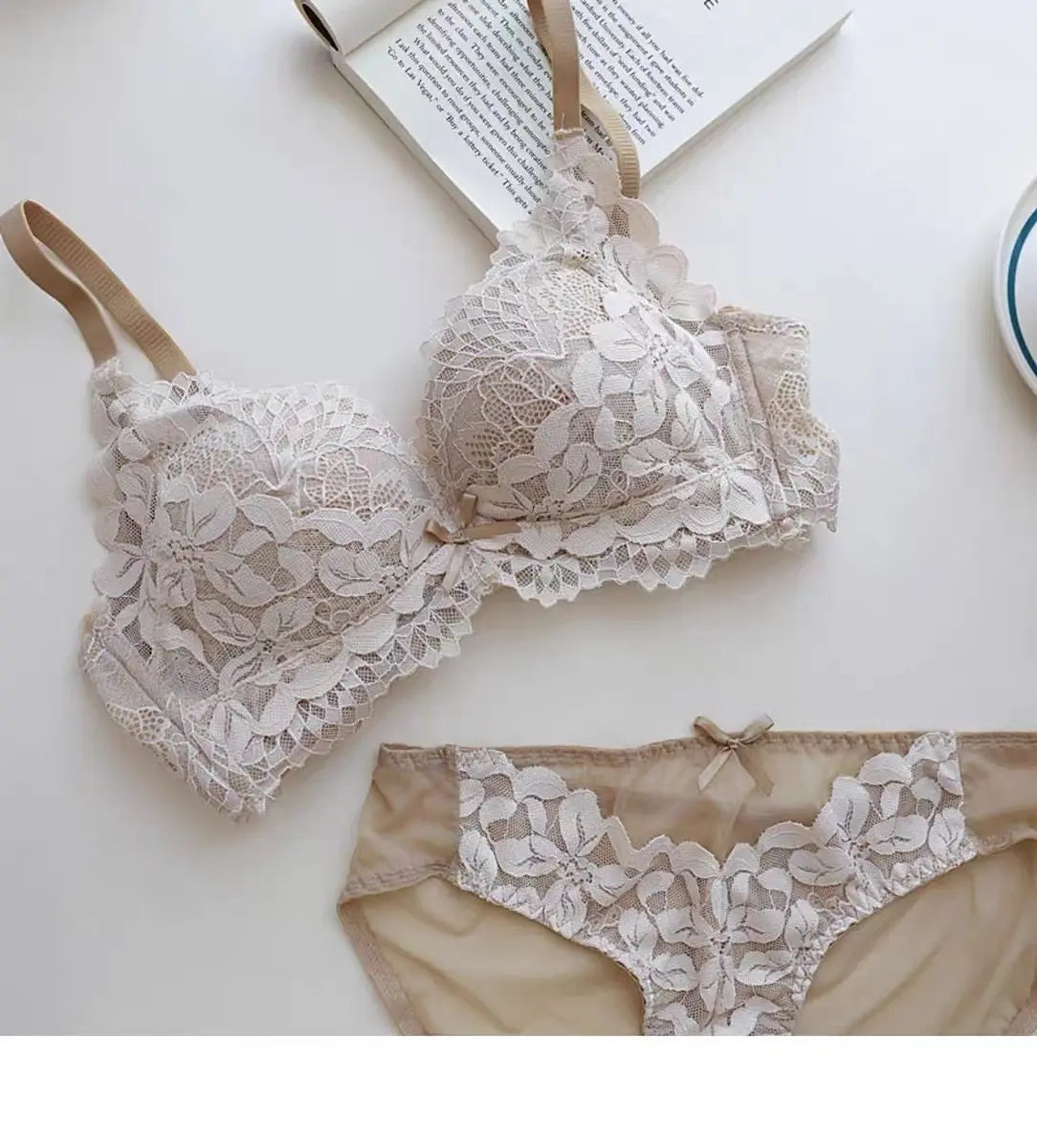 Women's Japanese Style Bra & Panty Set Luxury Lace Push Up Small Bust Support Adjustable Comfort No Gap Wirefree Free Shipping