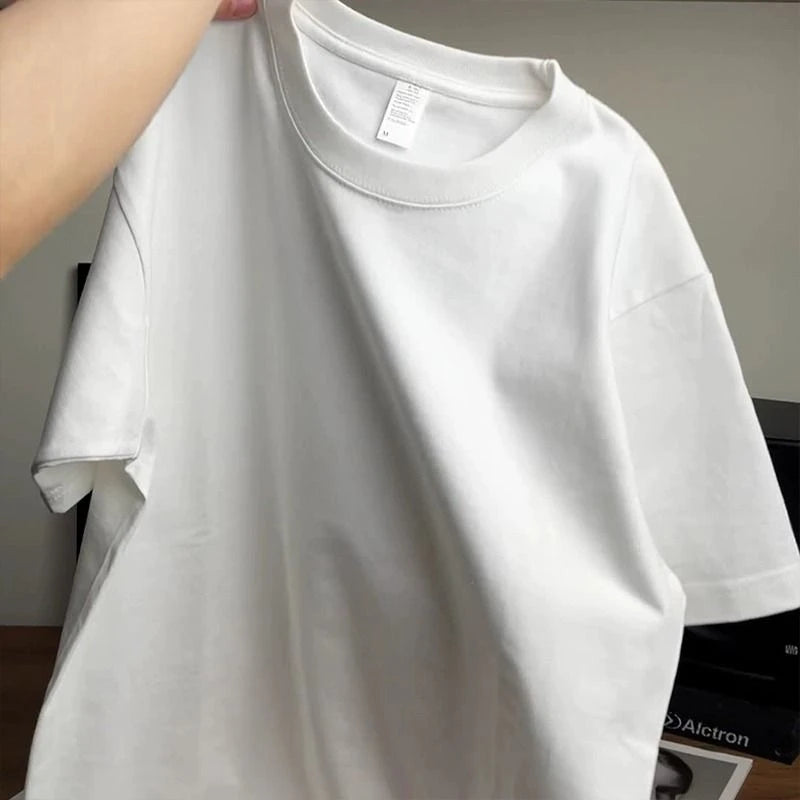 Summer Men T Shirt Cotton Tops Women Solid Color Blank Tshirts O-neck Round Collar Short-Sleeve Couple White Top Tees Clothing